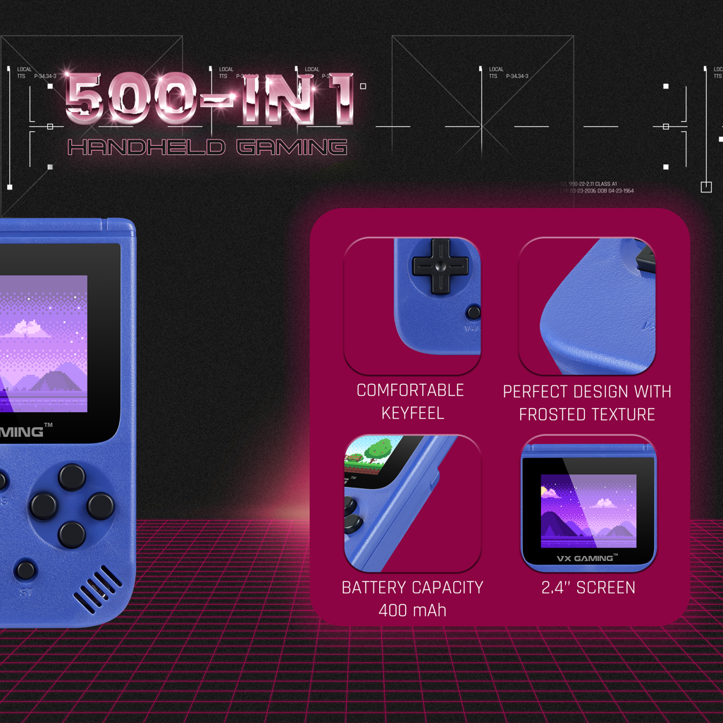 HomeHandheld DevicesVX Gaming Retro2.0 Series Arcade Gaming Machine 500-in-1, Hand Held Gaming System VX Gaming Retro2.0 Series Arcade Gaming Machine 500-in-1, Hand Held Gaming System