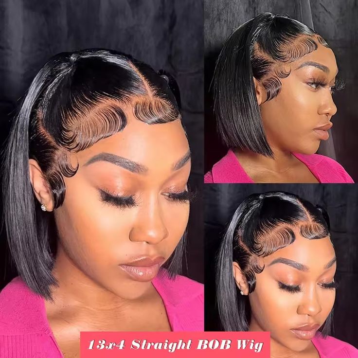 BOB Lace Front Wig Human Hair Straight 180% Full Density 13x4 HD Transparent Lace Frontal Wigs bob hair lace front wig