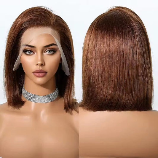 Chocolate Brown Bob Wigs 13x4 Color #4 Bob Wig Human Hair 180% Density Lace Front Wigs Human Hair Straight Short Bob Wig