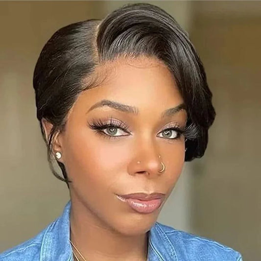 Straight Pixie Cut Wig 13x4 Highlight Human Hair Bob Wigs Brazilian Lace Front Wig Prepluck Transparent Lace Part Colored Wigs