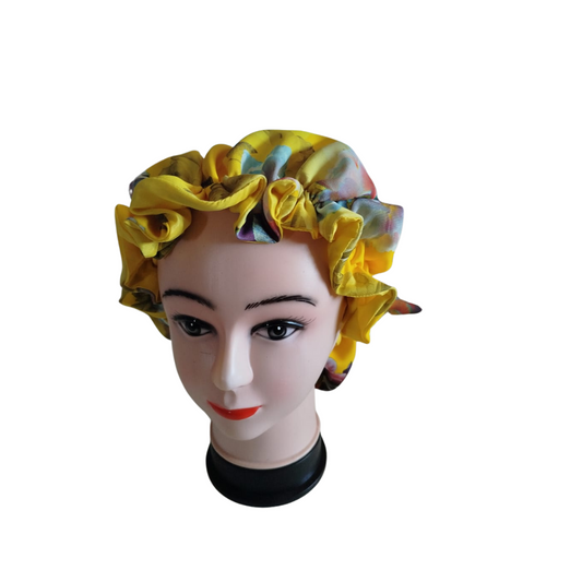 High quality Silk Hair Bonnet PRINTED YELLOW