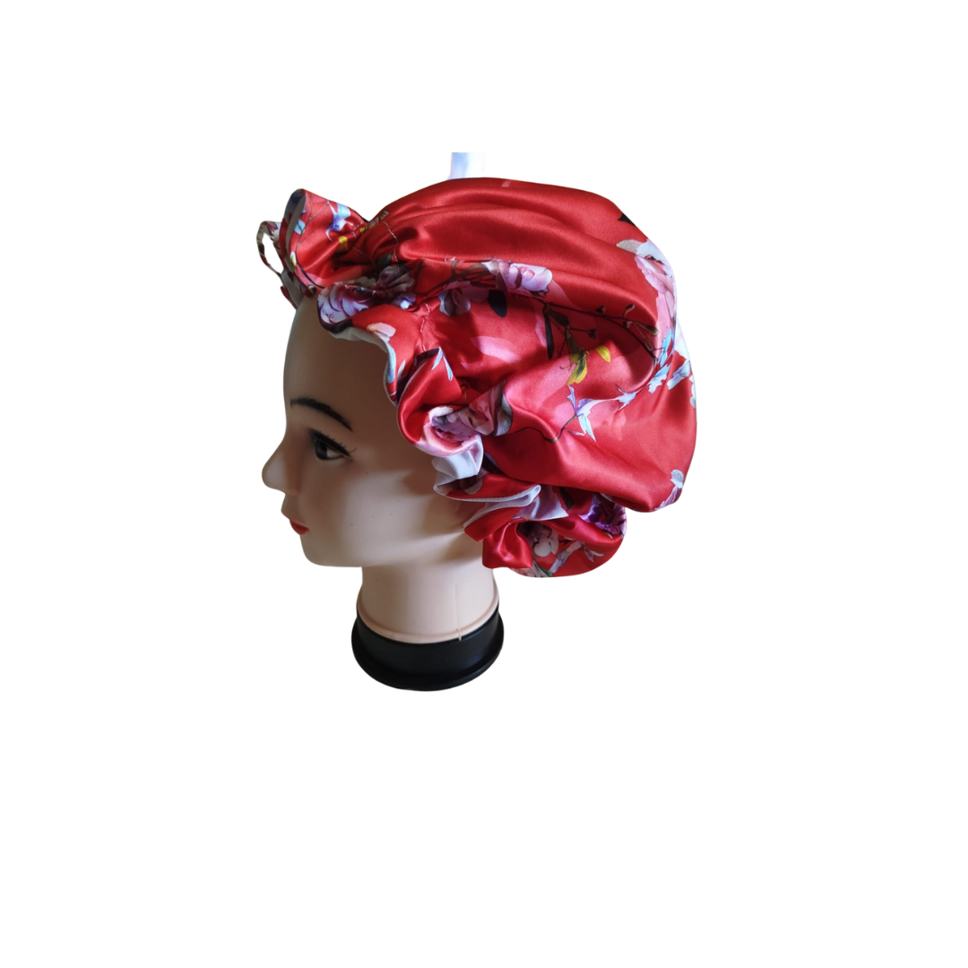 High quality Silk Hair Bonnet PRINTED RED
