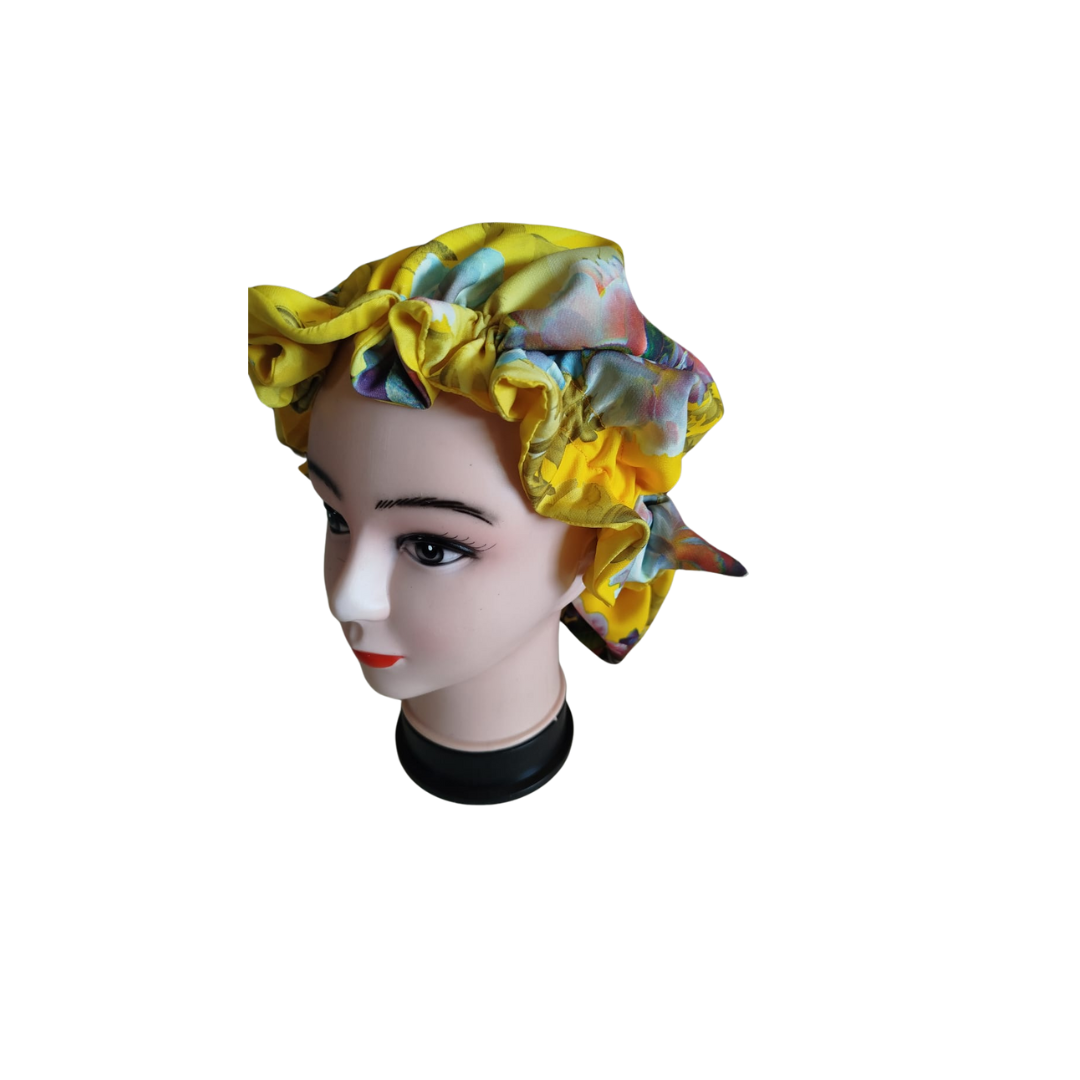 High quality Silk Hair Bonnet PRINTED YELLOW