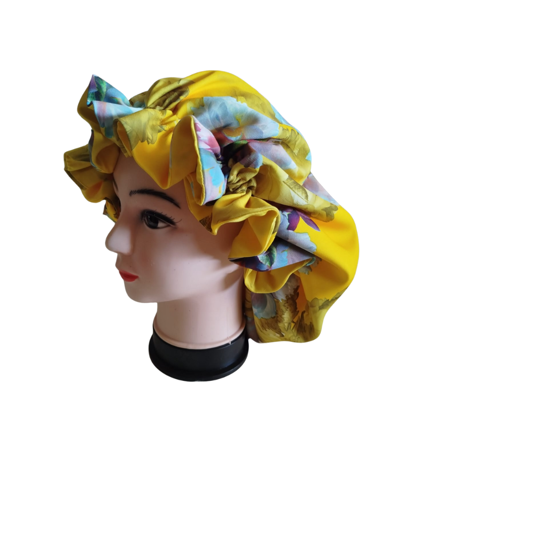 High quality Silk Hair Bonnet PRINTED YELLOW