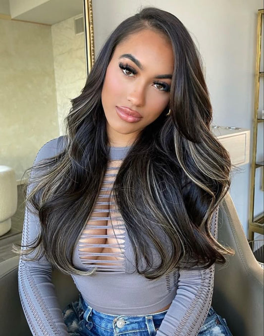 Transparent 13x4 13x6 Lace Frontal Body Wave Human Hair Wigs Brown Stripe Highlights 5x5 Closure Lace Wig Pre Plucked for Women