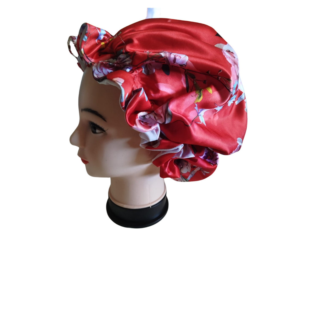 High quality Silk Hair Bonnet RED BLACK