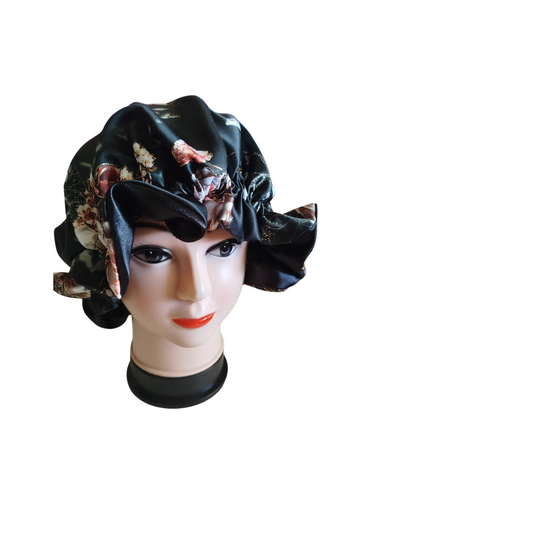 High quality Silk Hair Bonnet PRINTED BLACK
