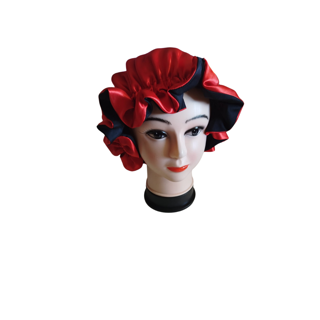 High quality Silk Hair Bonnet RED BLACK