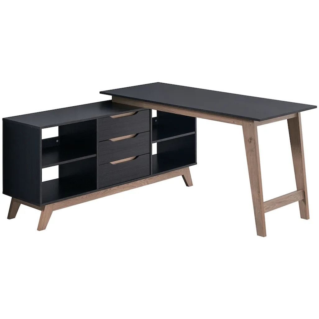 Everfurn Premium Lunar Office Desk - Black, L-Shaped, with Storage (Box 2 of 2)