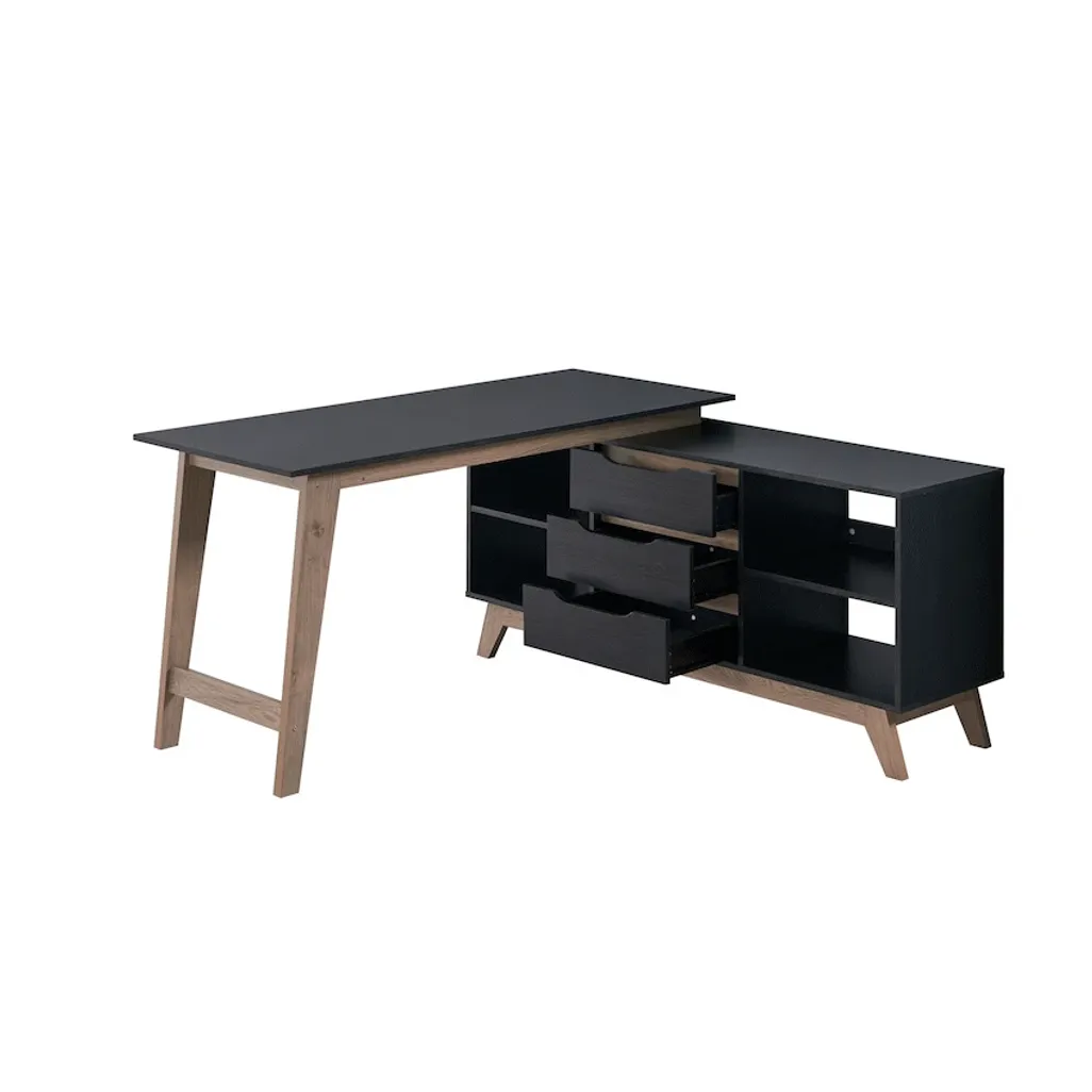 Everfurn Premium Lunar Office Desk - Black, L-Shaped, with Storage (Box 2 of 2)