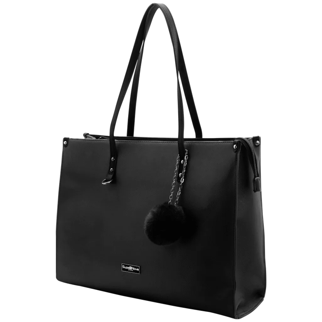 Supanova Pompom Ladies Laptop Bag - Black