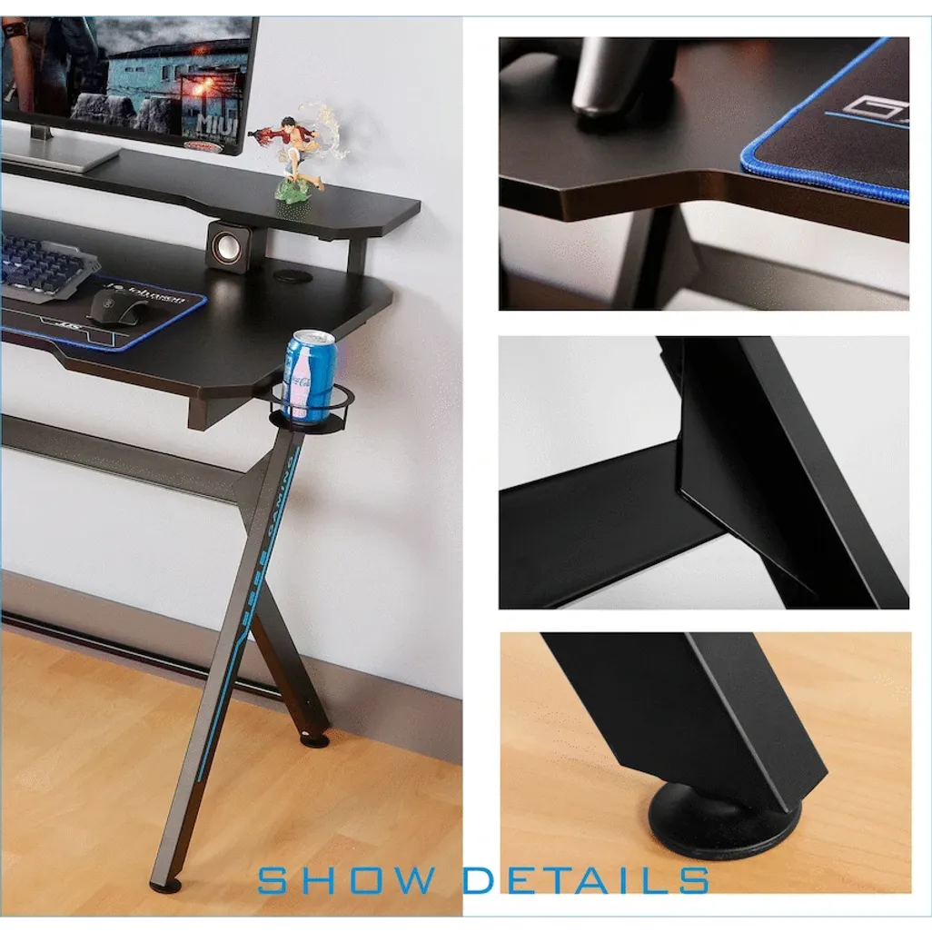 VX Gaming Donahue Gaming Desk - Black with Headphone Hook