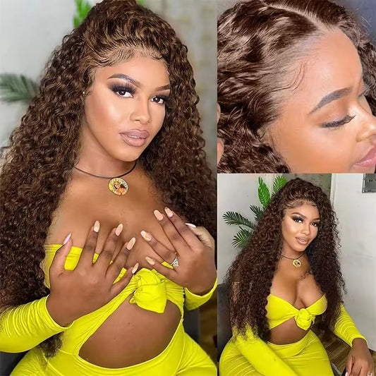 13x4 Chocolate Brown Lace Front Wigs Brazilian 13x6 Hd Lace Frontal Wig 100% Glueless Brown Curly Human Hair Wigs For Women Sal