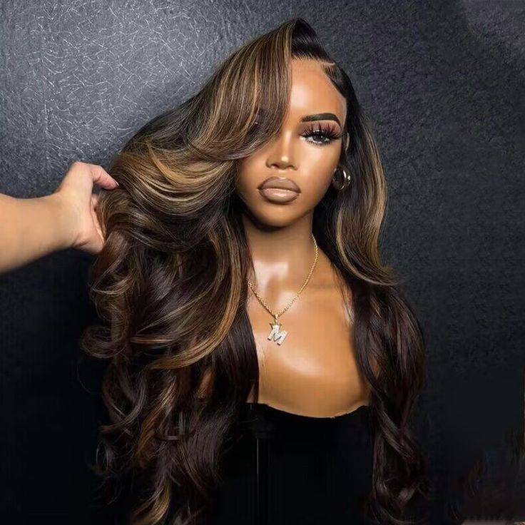 Transparent 13x4 13x6 Lace Frontal Body Wave Human Hair Wigs Brown Stripe Highlights 5x5 Closure Lace Wig Pre Plucked for Women
