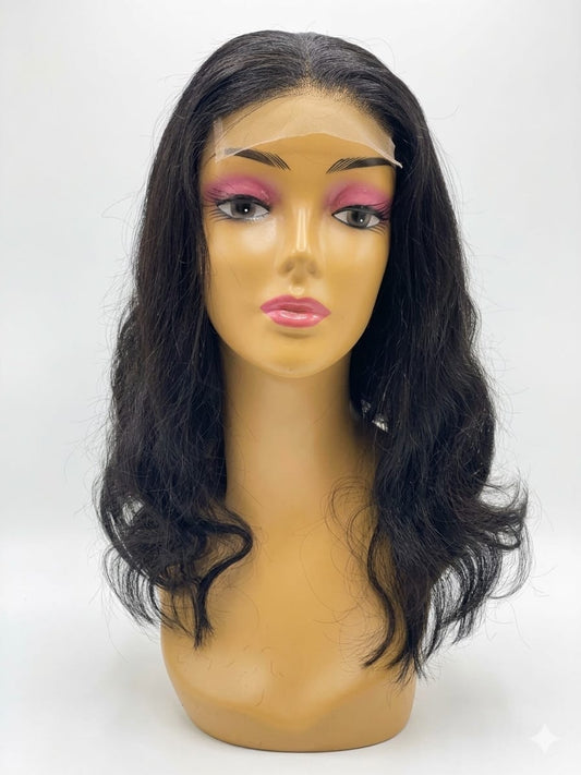 Black body wave hair, T-part lace closure ,16 inch wig. Human hair